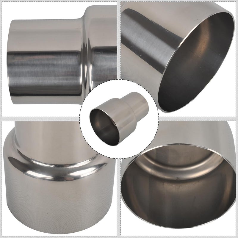 SSN Exhaust Pipe Reducer Component Adapter 2.25 Inch ID to 3.0 Inch OD Polished 304 Stainless Steel Universal ID 2.25" to OD 3.0" Exhaust Pipe Reducer Adapter 4 Inch Length-Pair - Image 2